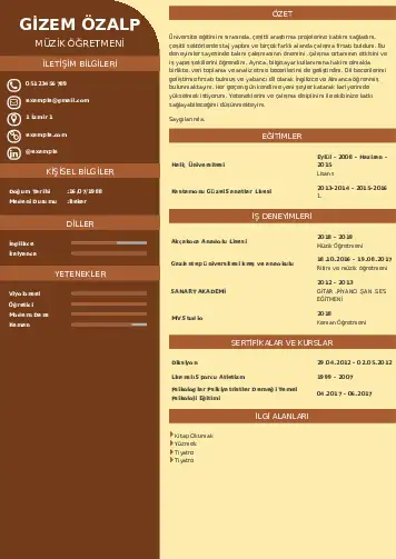 Müzik Öğretmeni Cv Örnekleri cv indir